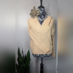 HIPPIE ROSE HOODIE RIBBED SWEATER BEIGE